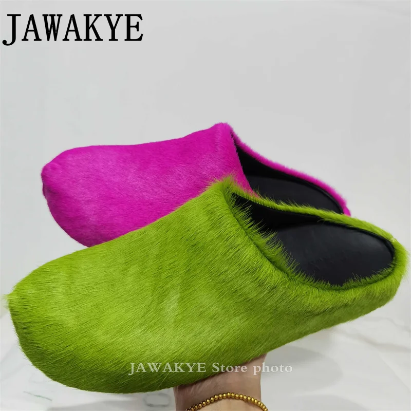 Роскошные женские мюли из конского волоса лидер продаж зеленые розовые красные