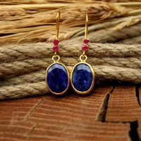 vintage bohemian ethnic oval blue stone earrings for women jewelry antique gold color red stone geometry dangle drop earrings