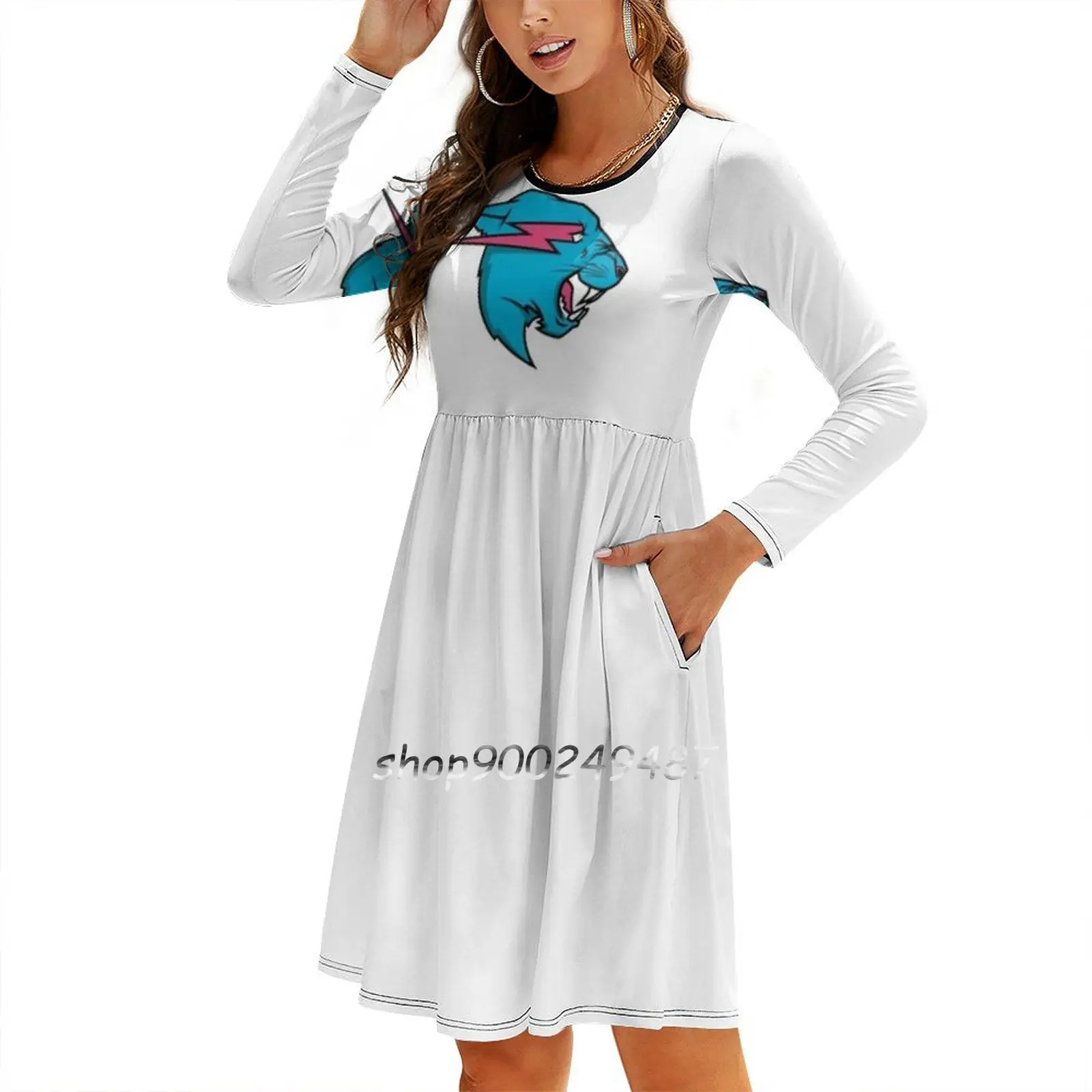/ . Mr Blue Lion Beast ( White )-Useless Madala Sweetheart Knot Flared Dress Fashion Design Large Size Loose Baest