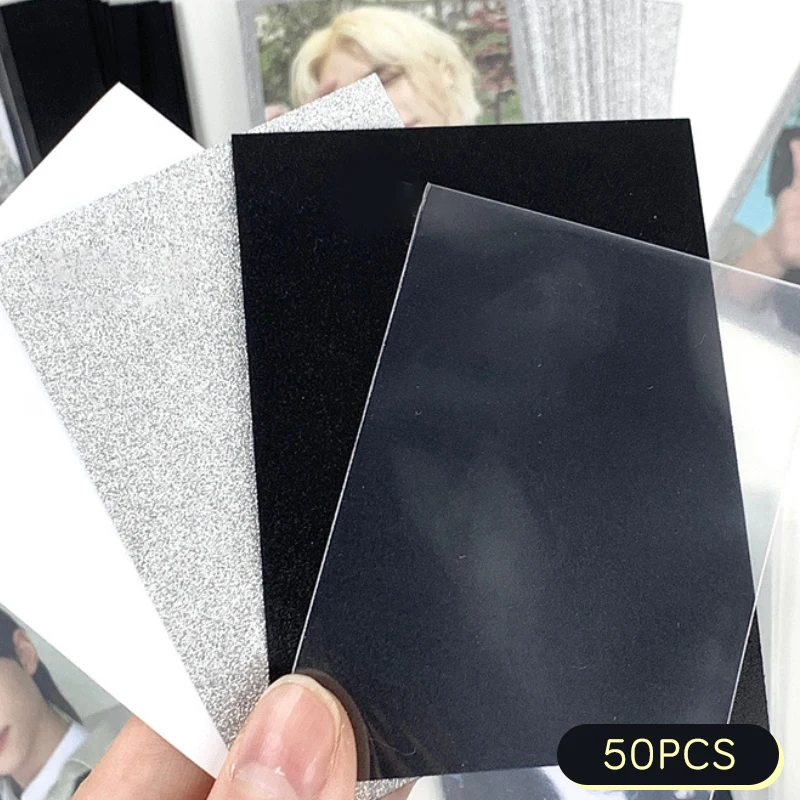 

50PCS Flash Solid Color Transparent Card Film Scratch-resistant Card Sleeve Idol Photo Cards Protective Storage Bag Stationery