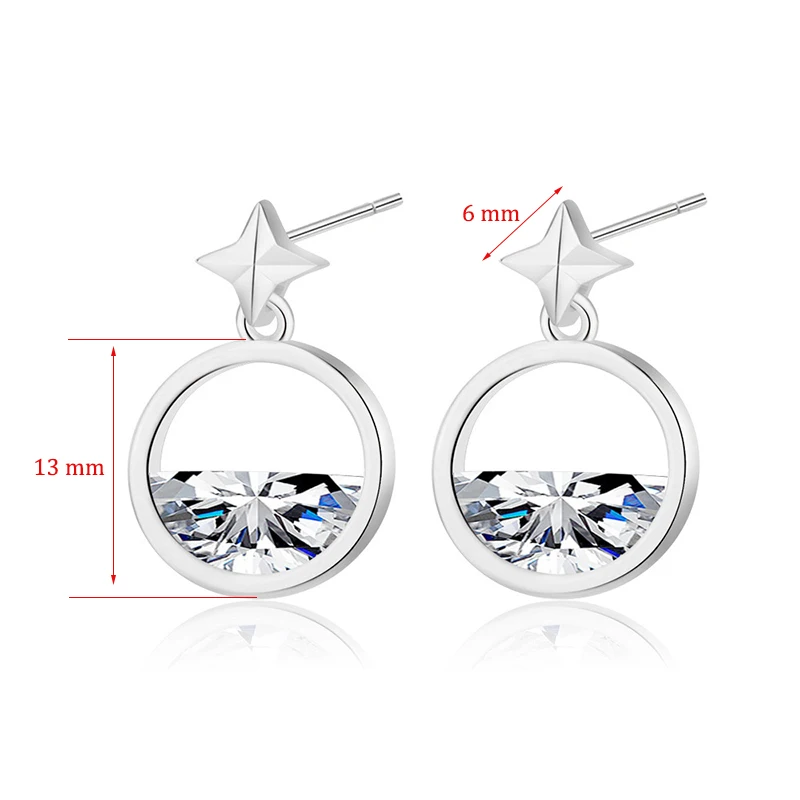 Women's New Fashion Star Stud Earrings Cubic Zircon Stone Golden/White Ear Stud With Round Circle Pendants Female Ear Jewelry