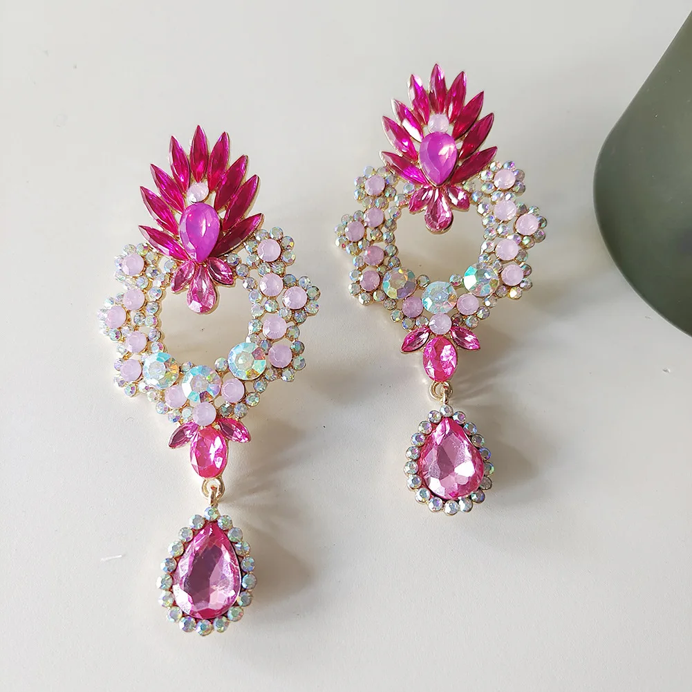 

Women Crystal Earrings Boho Geometric Statement Water Drop Colorful Large Pendant Luxury Design Fashion Jewelry Accessories