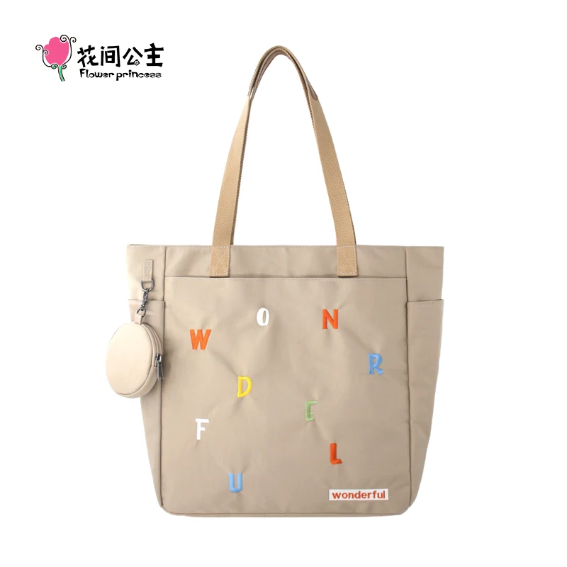 Flower Princess Letter Women's Bag New 2022 Trend Fashion Nylon Cloth Waterproof Shoulder Tote Handbag Female Big Bags for Women