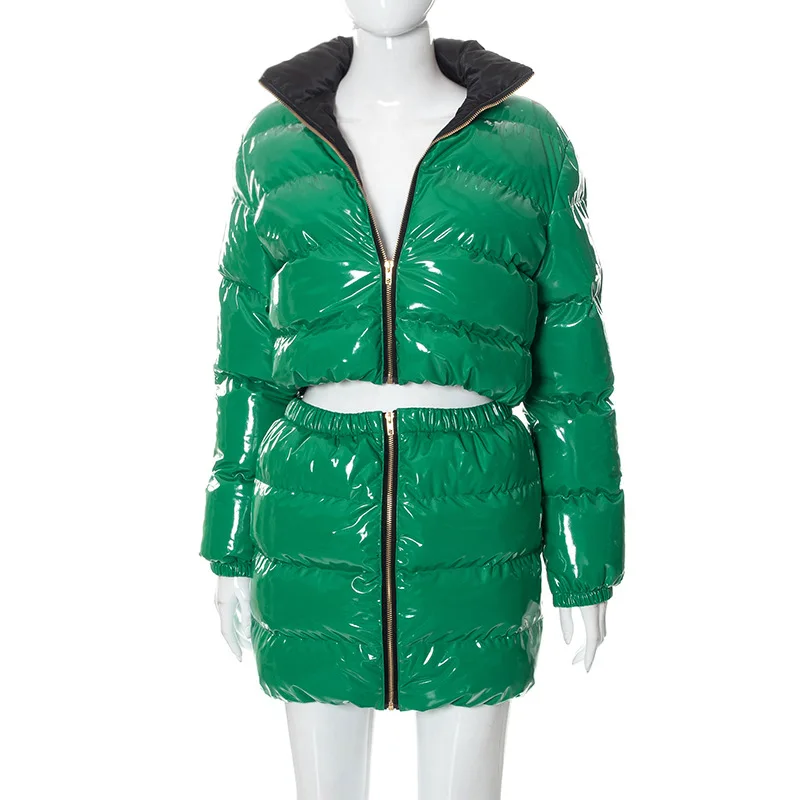 Autumn and Winter New Net Color Pu Glossy Zipper Cardigan Half High Collar Slim Jacket Cotton Clothing