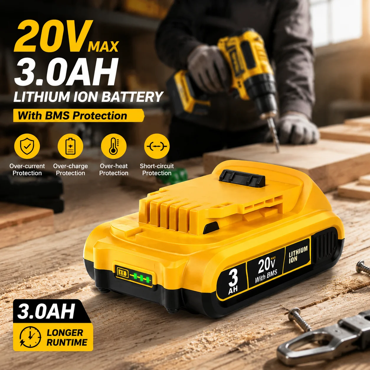 Фото Литиевая батарея 20V Max 12Ah DCB200, замена для аккумуляторных инструментов Dewalt 18V всех серий, перезаряжаемый блок питания. №1