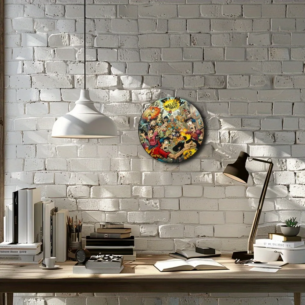 zywała grafika ścienna z komiksowymi paskami: dekoracyjny obraz okrągłymi metalowymi etykietami idealny na urodziny święta panieński