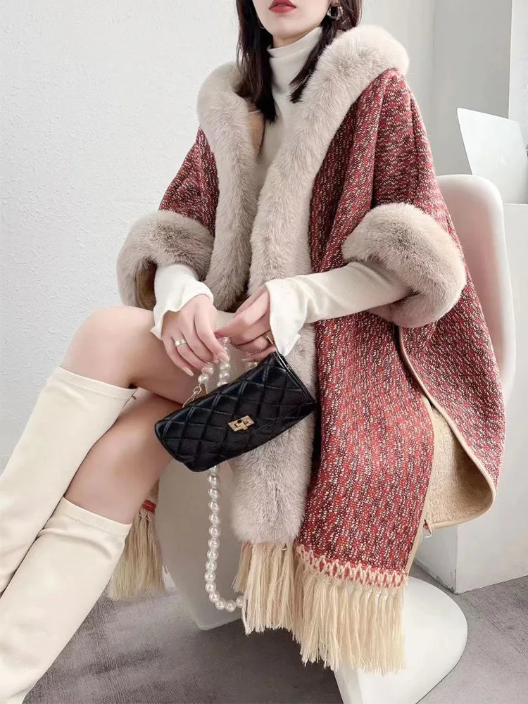 Add velvet padded plaid fringed cloak shawl autumn and winter shawl coat