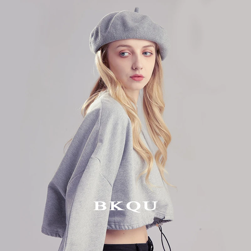 

Oversize Women's Knitted Berets Cotton Hats 53cm~61cm Head Size Flexible Soft Solid Color Stylish Vintage Female Beret Hat Caps