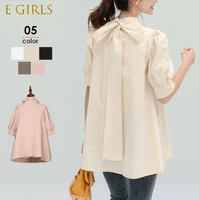 e girls 2022 japan style pullover blouses korean striped bow bandage stand neck woman shirt causal puff sleeve sweet blusas top