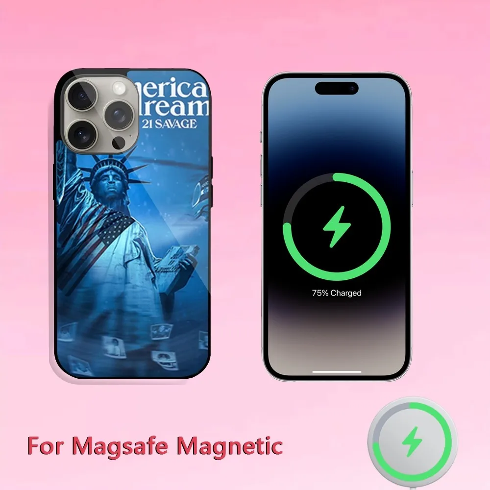 Чехол для телефона Rapper 21 S-Savage American Dream iPhone 11 12 13 14 15 Plus Pro Max Magsafe Магнитный чехол