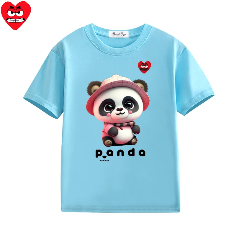 Розовая футболка с милым принтом панды для мальчиков и девочек хлопковая детская