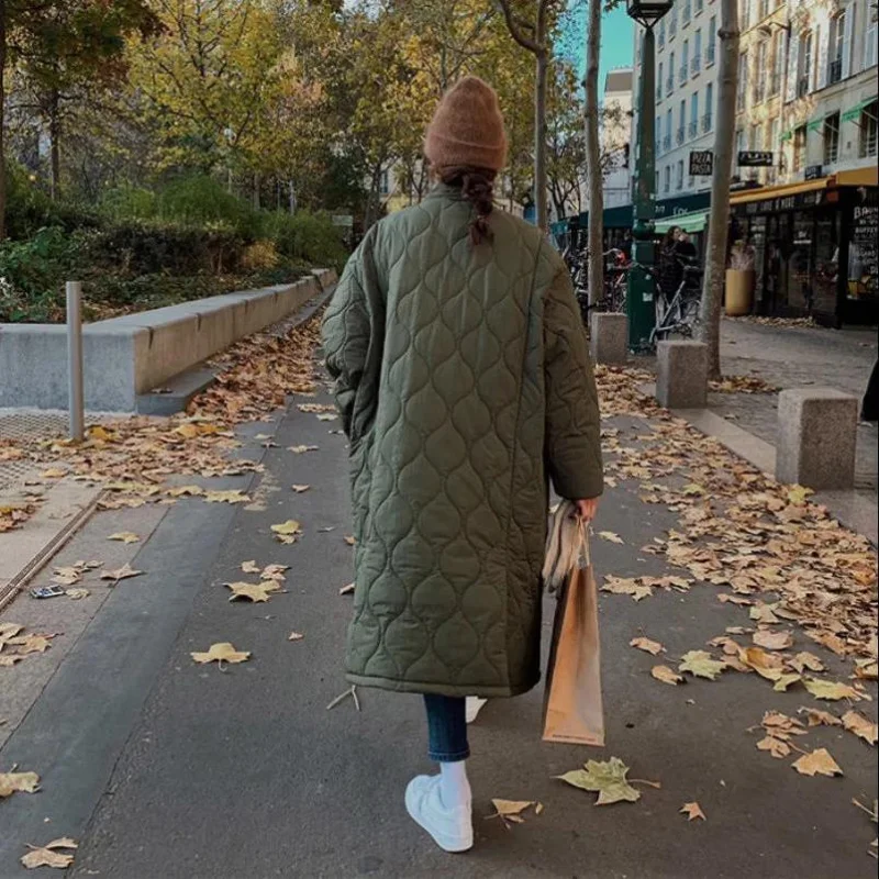 Loose Warm Parkas Coat Women Casual Solid Stand Collar Mid-length Thickened Padded Jackets2022 Autumn Winter Chic Overcoat Lady