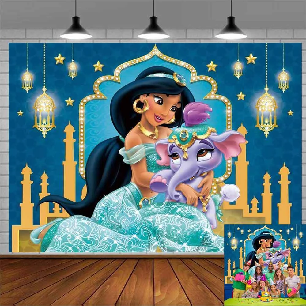 

Disney Jasmine Photo Backdrop Girls Happy Birthday Party Aladdin Castle Photograph Background Banner Decoration Studio Prop