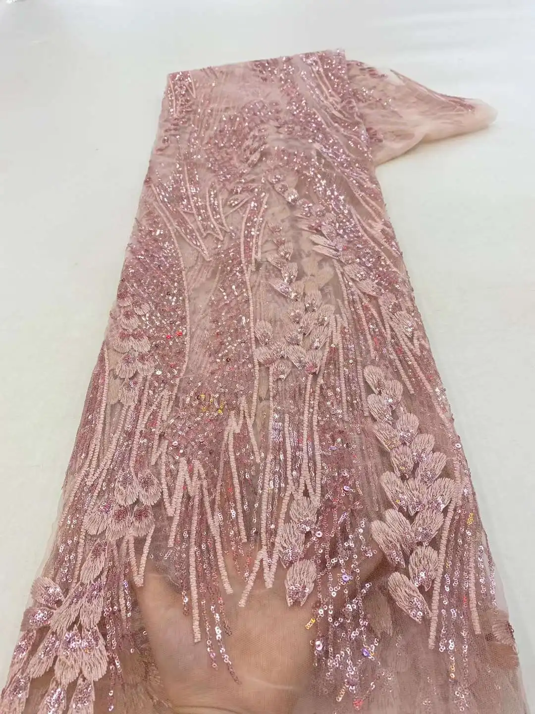 

African Lace Fabric Luxury Sequins 5 Yards French Tulle Lace Fabric High Quality 2022 Nigerian Lace Fabric For Party Sew XZ-190W
