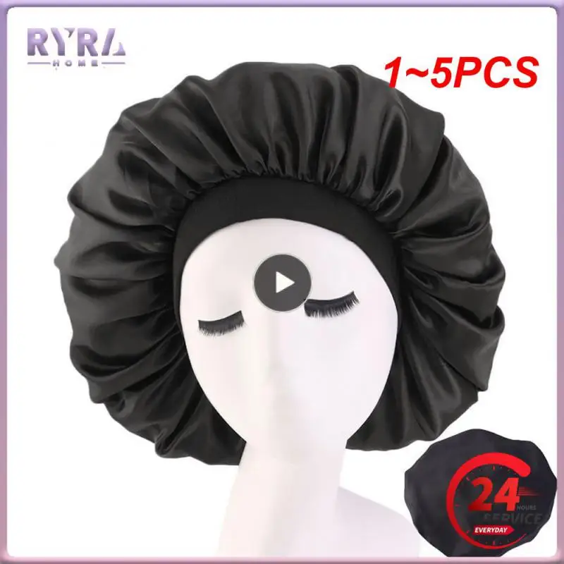

1~5PCS Women Night Sleep Hair Caps Silky Bonnet Satin Double Layer Adjust Head Cover Hat For Curly Springy Hair Styling