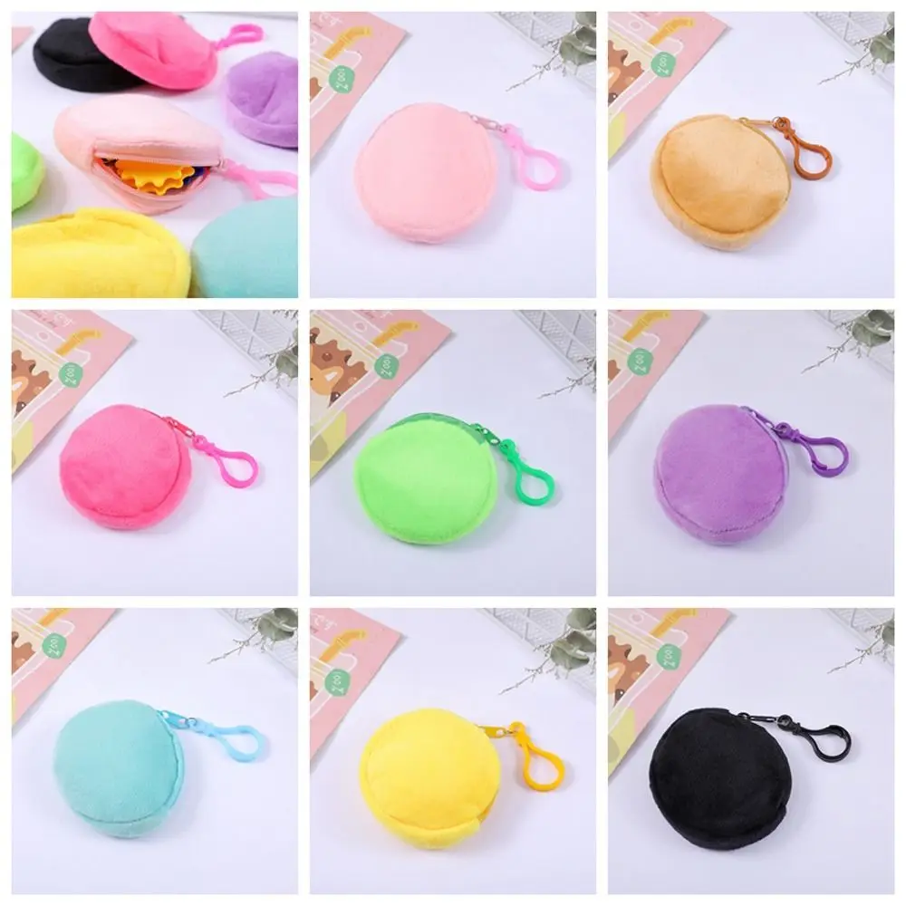 

Solid Color Plush Coin Purse Cute With Keychain Round Small Korean Style Outdoor