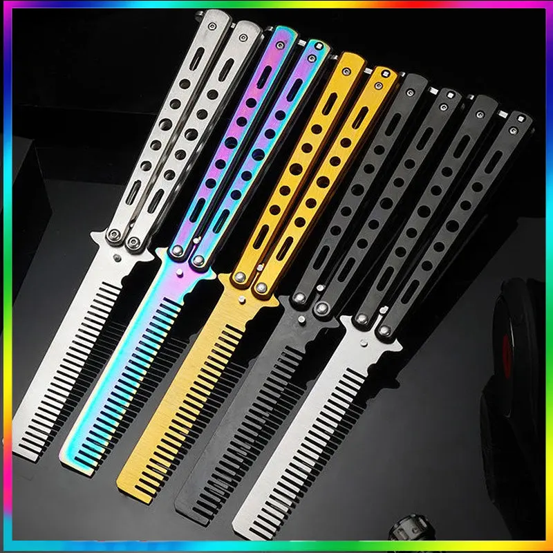 Portable Butterfly Training Knife Foldable CSGO Balisong Trainer Pocket Flail Knife Uncut Blade Butterfly Comb Training Tool
