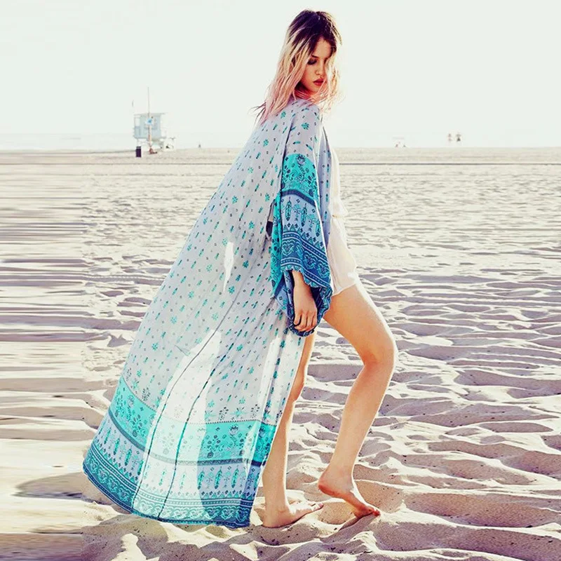 

Beach Printed Kimono Swimsuit Cover Ups for Swimwear Women 2023 New Bohemain Pareo Tunic Seaside Holiday Bathing Suits