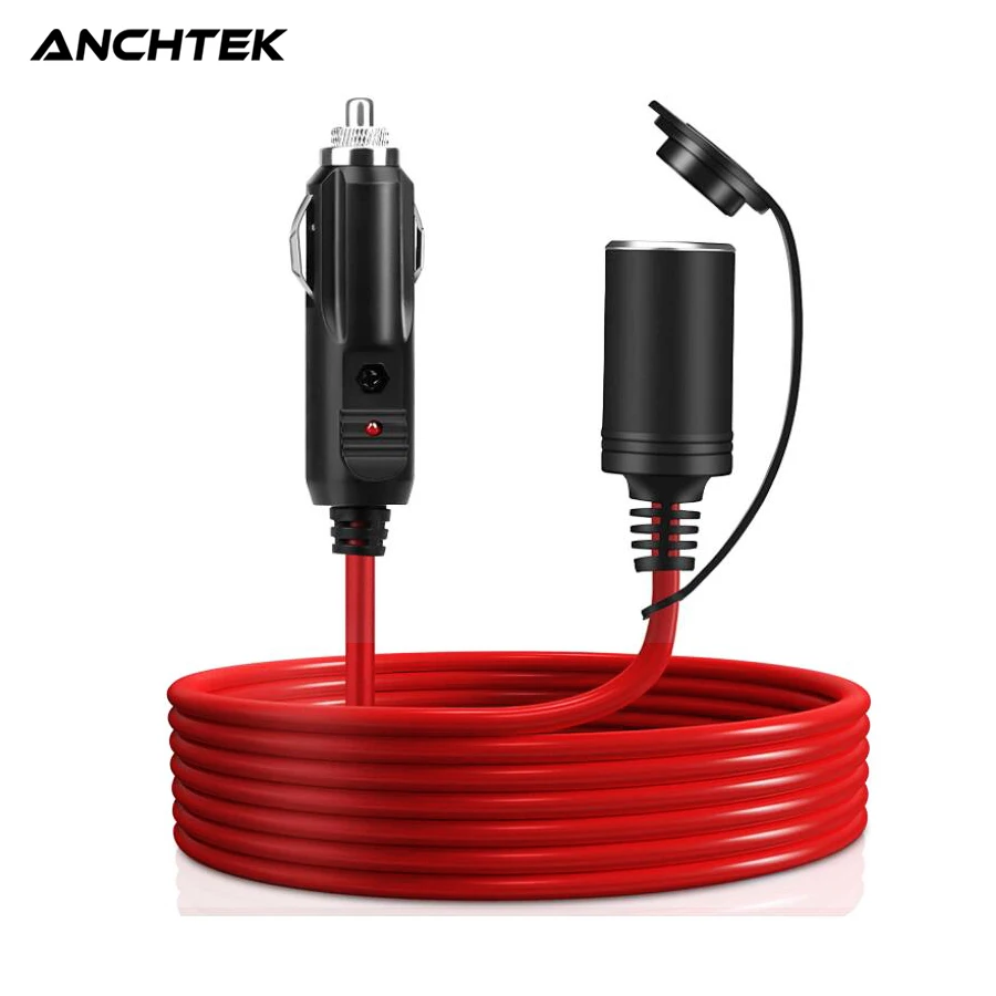 

Anchtek 3.6M Car Cigarette Lighter Splitter Adapter 16AWG 12/24V Auto Charger Extension Cord Cable Socket Plug With 15A Fuse