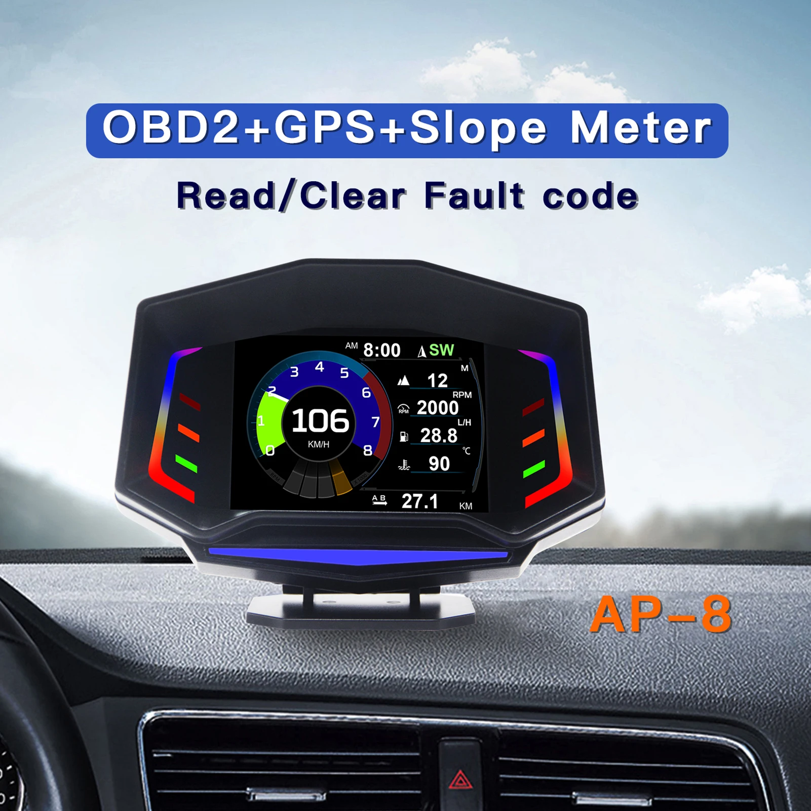 

Auto HUD Head Up Display OBD2 GPS Dual System Speedometer Projetor Over Speeding Alarm Speedometer Incline Meter HUD Display