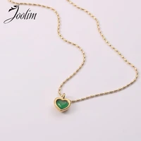 joolim jewelry wholesale waterproof elegant rice chain green agate heart pendant necklace gift for women stainless steel jewelry