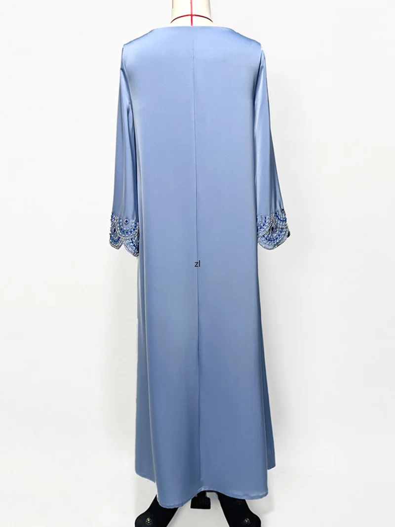 Vintage Luxury Rhinestone Banquet Evening Party Dress Elegant Casual O-Neck Long Sleeve Modest Fashion Ladies Dresses