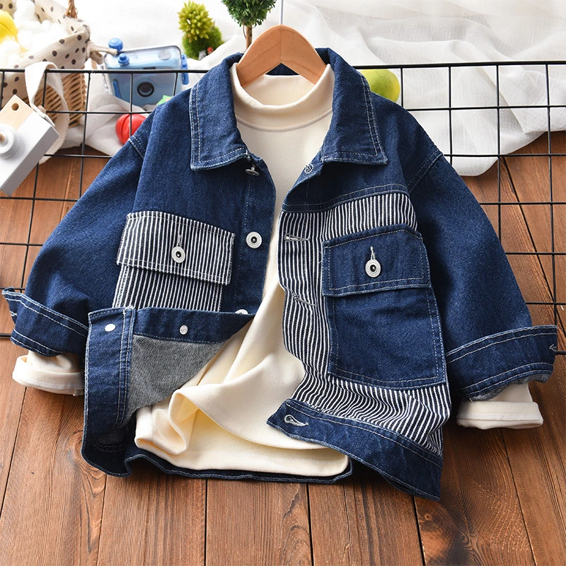 Детская джинсовая куртка 2022 г. Новая осенне-зимняя детская одежда для мальчиков и