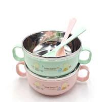 double handle baby food supplement bowl tableware baby eating bowl children 304 stainless steel cartoon small bowl with spoon