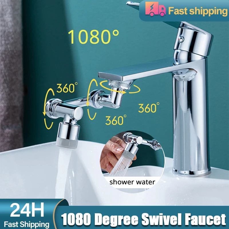 

1080 Degree Rotatable Extension Faucet Sprayer Head Universal Bathroom Tap Extend Adapter Aerator 2 Spray Modes Faucet Extender