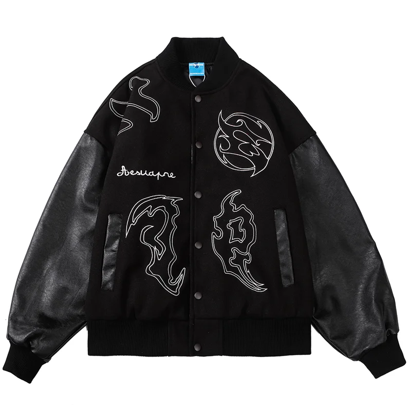

2023 Hip Hop Baseball Jacket Coat Men Letter Embroidery Streetwear Leather Sleeve Patchwork Varsity College Fashion Vintage