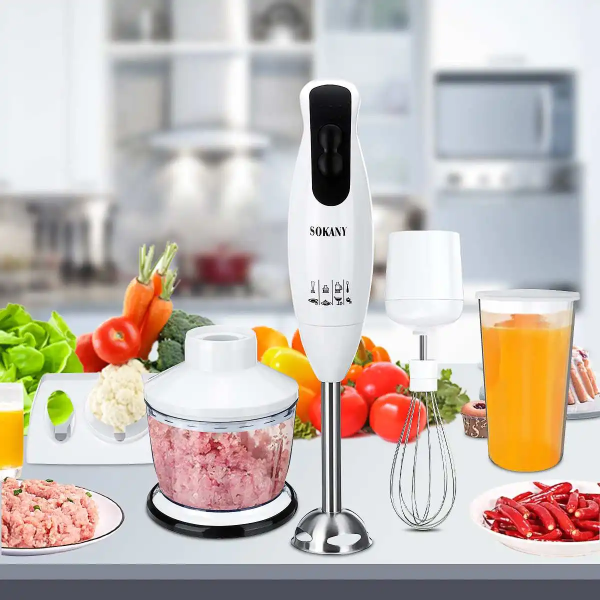 

4 in 1 Hand Blender Electric Food Blender Mixer 2Speed Detachable Hand Food supplement Vegetable Meat Grinder Whisk Juicer Mixer