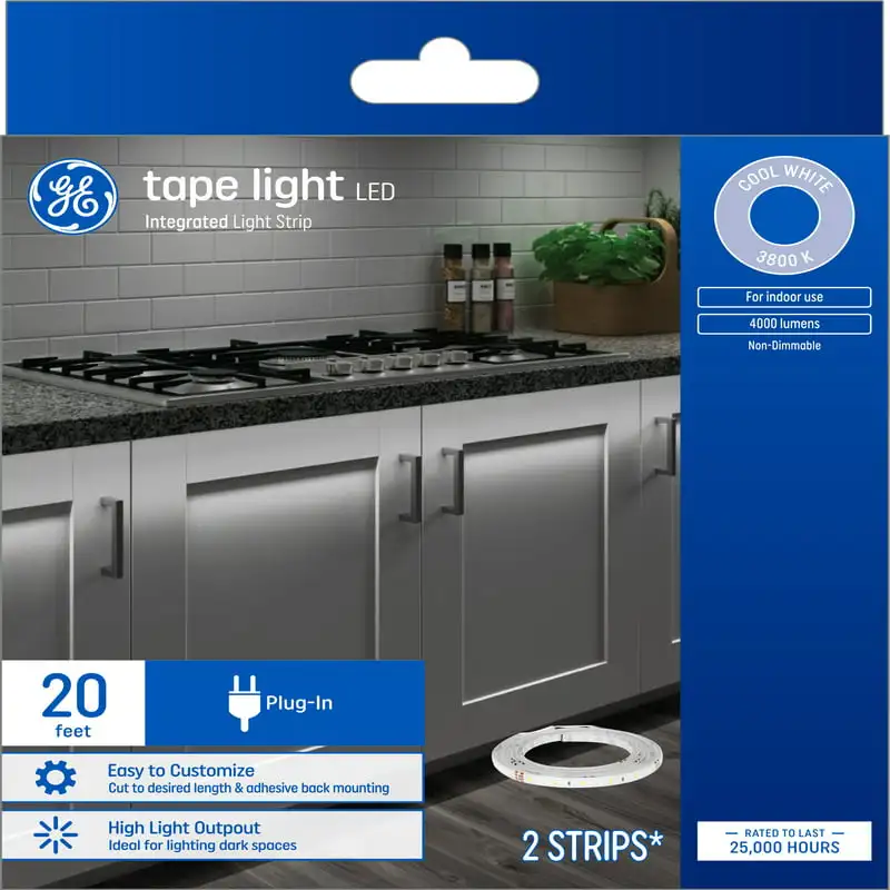 

"Cool White LED Tape Light Plug-In Kit - 20 Feet: Perfect for Illumination & Decoration".