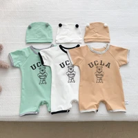 2022 summer new baby short sleeve romper hat infant boy cute cartoon print tiger print jumpsuit baby girl thin cotton clothes
