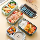 304 Ланч-бокс из нержавеющей стали Bento, коробка для школы, детей, офисных работников, 2-х слойный Ланч-бокс Microwae с подогревом, контейнер для хранения пищи