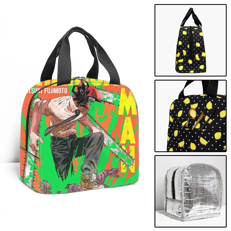 Chainsaw Man Lunch Bag Boy Girl Portable Thermal Picnic Bags Kids Student Travel School Food Storage Bags Lunch Box