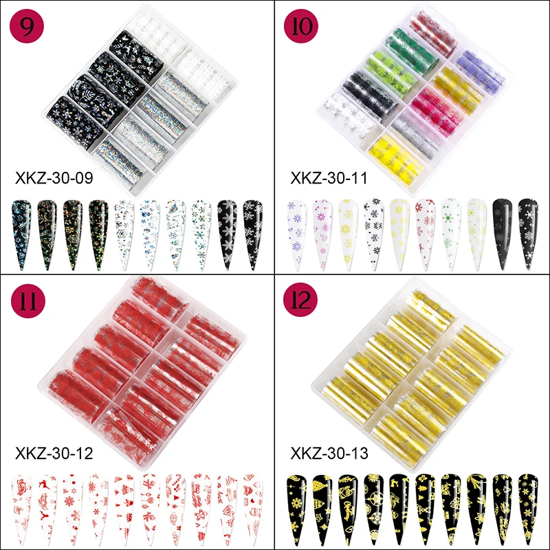 

100X4(10sheets) 2 20Types Holo Nail Foils *White Xmas Snowflake*Nail Art Transfer Sticker Christmas Nail Foil Set 1 (10pcs Box)