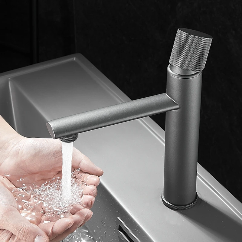 

Смеситель для раковины в ванную комнату, серый кран из латуни с креплением на раковину, однорычажный, черный