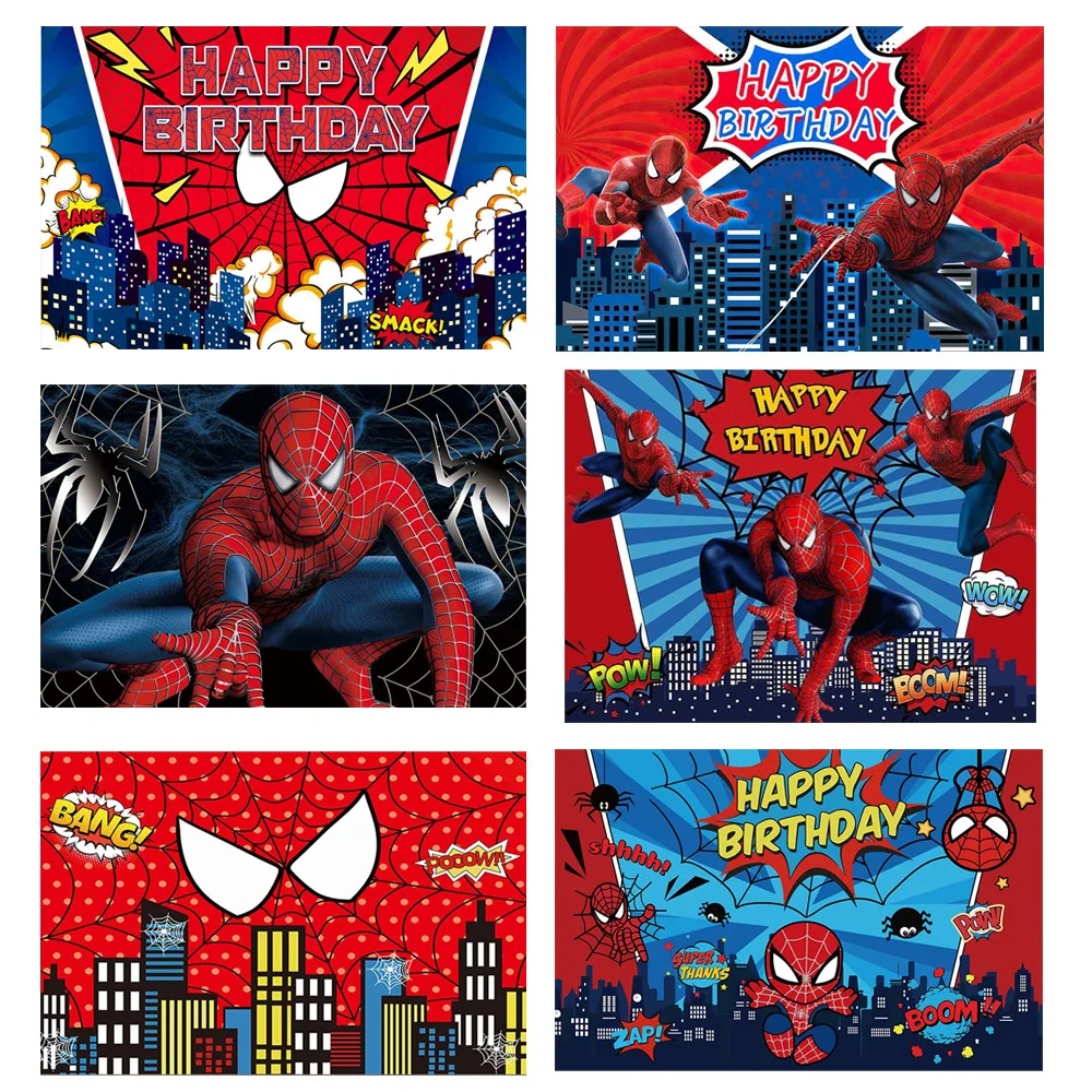 120x80cm Spiderman Backdrop Party Decoration Spiderman Backgroud Birthday Baby Shower Cloth Supplies Kids Photography Backdrops