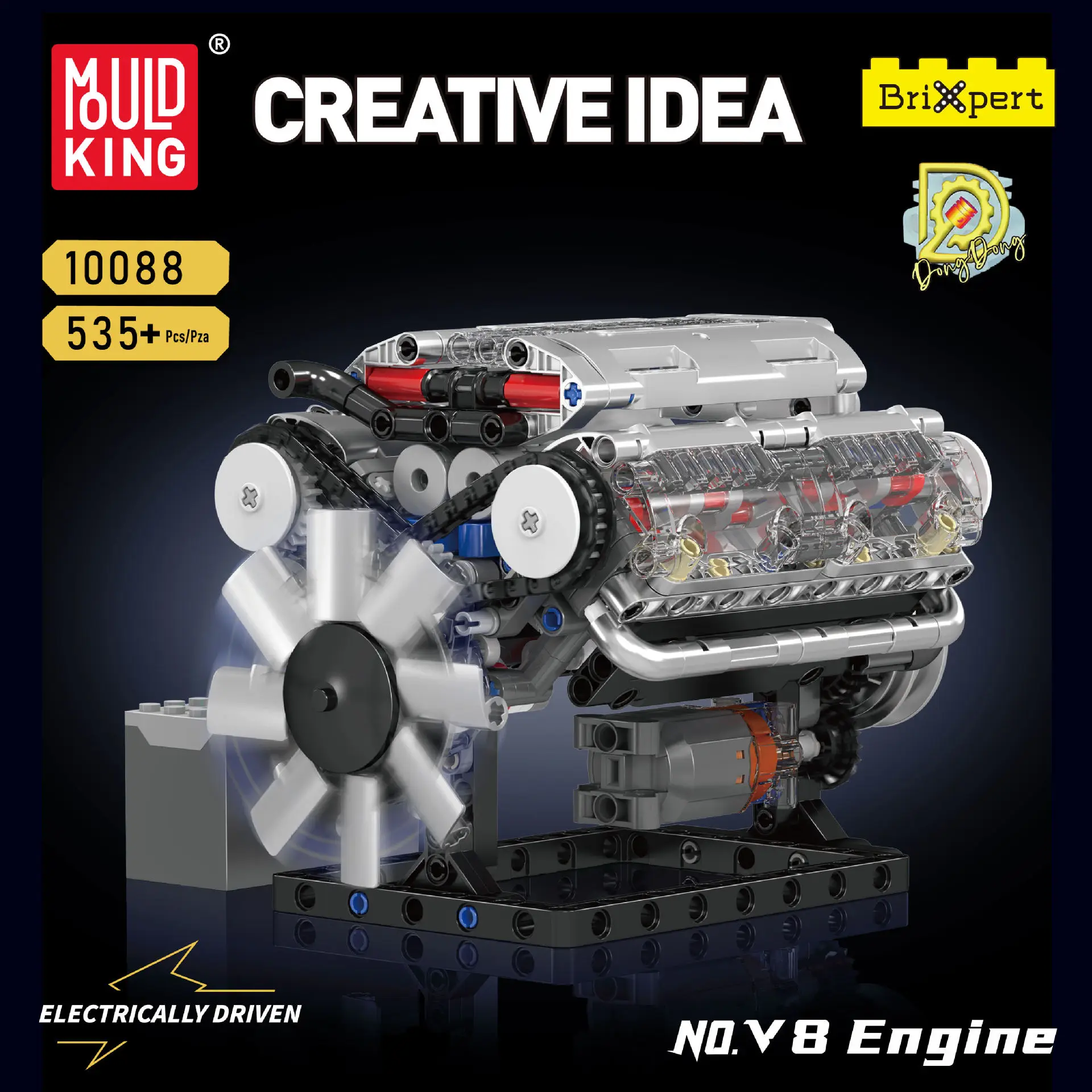 Фото Mold King 10088 Моторизованный двигатель V8 Строительный набор 535 шт. Блоки 535 шт. Блочные кирпичи Набор моделей кирпичей Gasonline Игрушки для детей №1