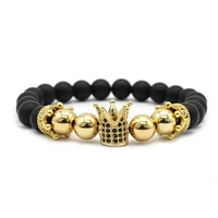 zircon crown metal charm bracelet for women luxury black beads stretch bracelet