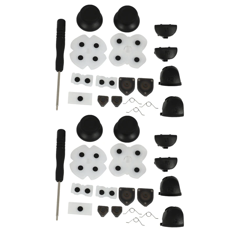 

8Pcs L1 R1 L2 R2 Trigger Buttons + 4 Springs + 4 Joystick Thumb Sticks + 2 Set Conductive Rubber For PS4 Controller