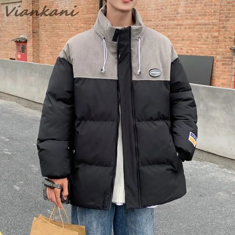 Japanese Thicken Jackets Men Warm Parkas Fashion Warm Coat Winter Streetwear Vintage Oversized Contrast Casual Jackets 2022 New