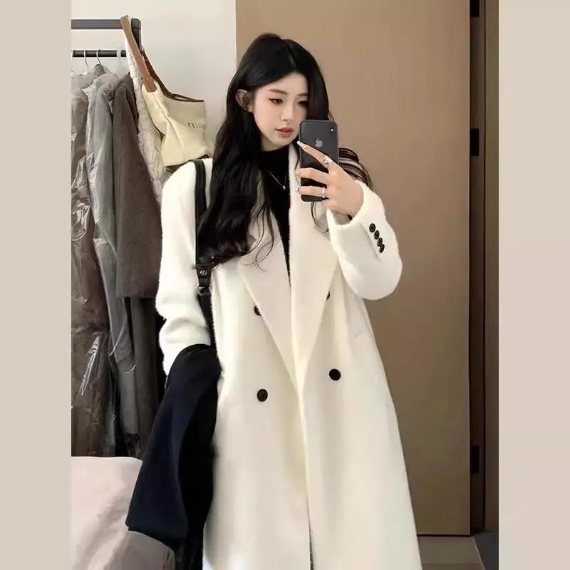 Женское шерстяное пальто с пуховой подкладкой новинка зимы 2024