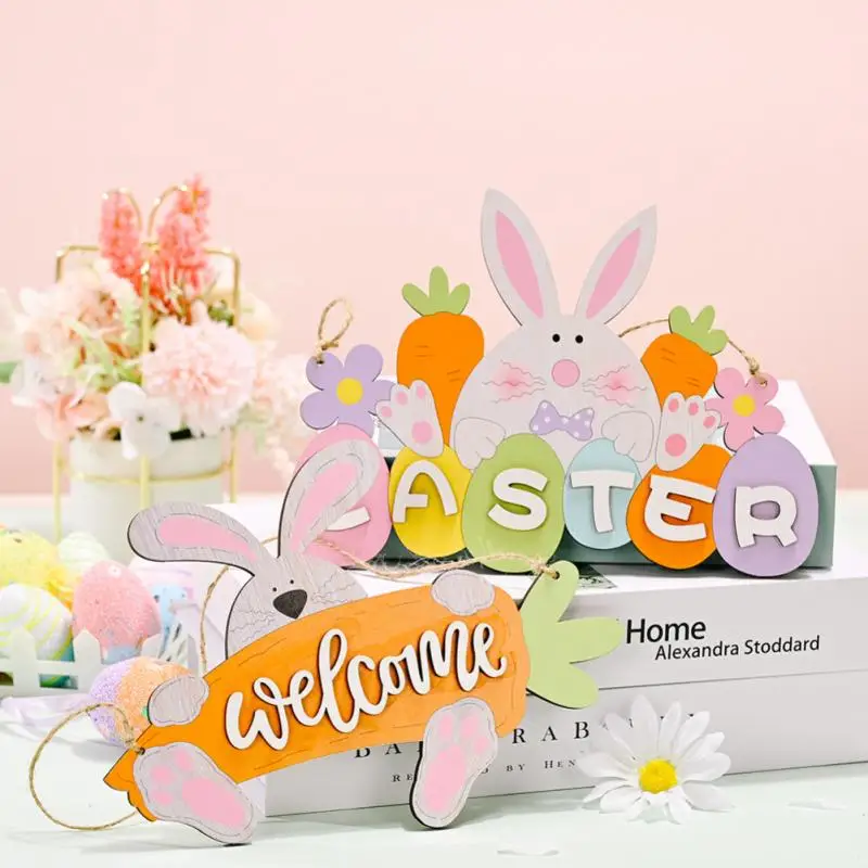 

New Painted Wooden Easter Bunny Desktop Ornament Easter Eggs Rabbit Decor Happy Easter Party Supplies Easter Table Decor Gifts