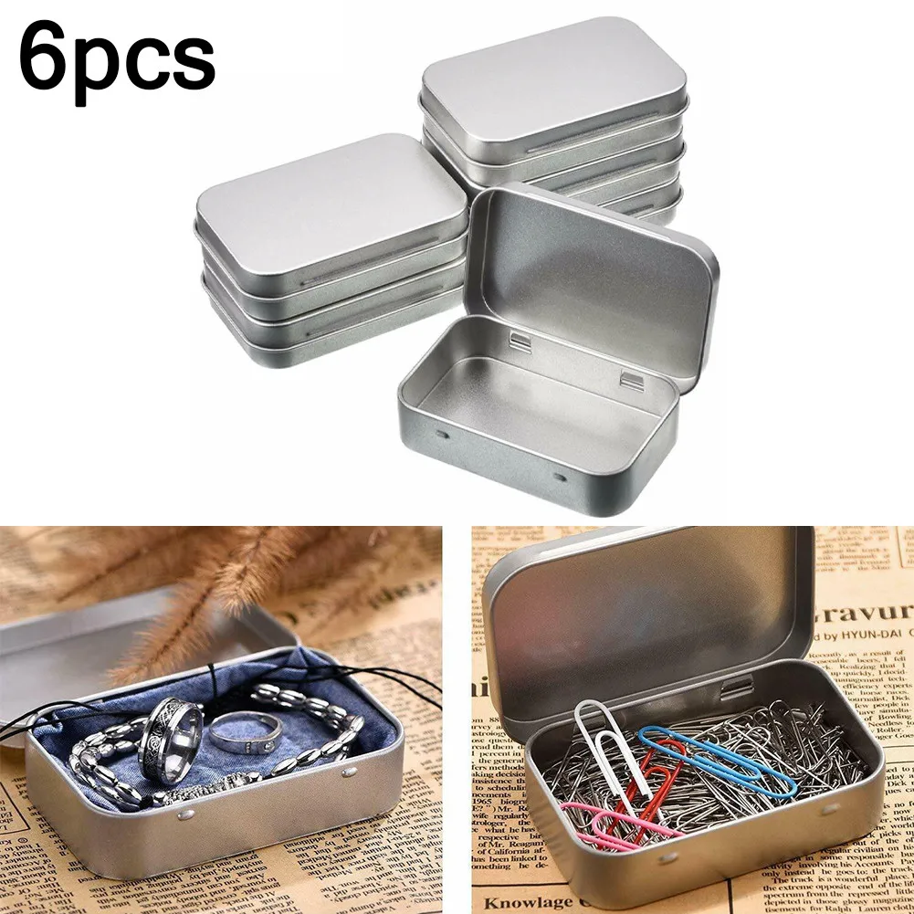 

6Pcs New Square Tin Storage Boxes Small Metal Storage Box Silver Jewelry Keys Coins Metal Box Tin Wedding Candy Storage Tin Can