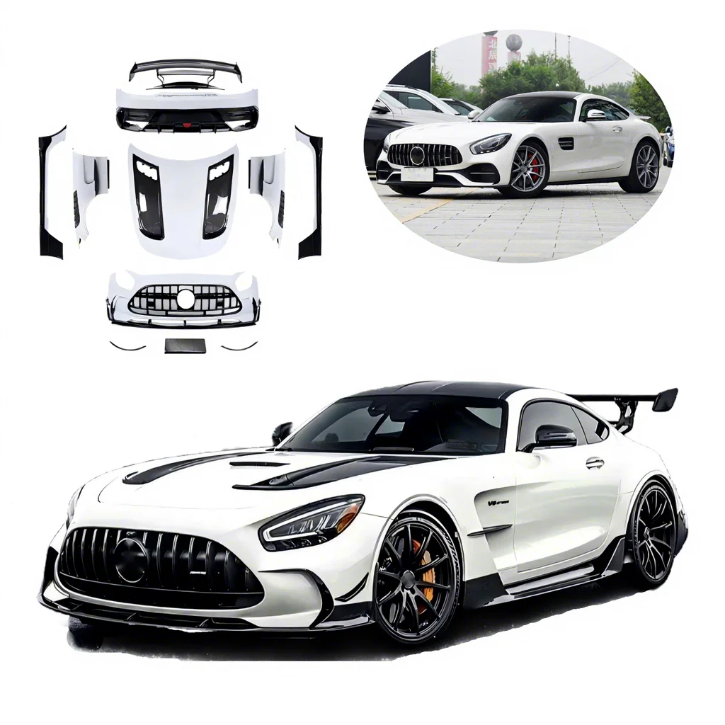 Фото Комплект обвеса для AM-G GT-класса C190 2014-2024 в стиле AM-G GT Black Series: бампер и капот из высококачественного карбона и FRP-материала №1