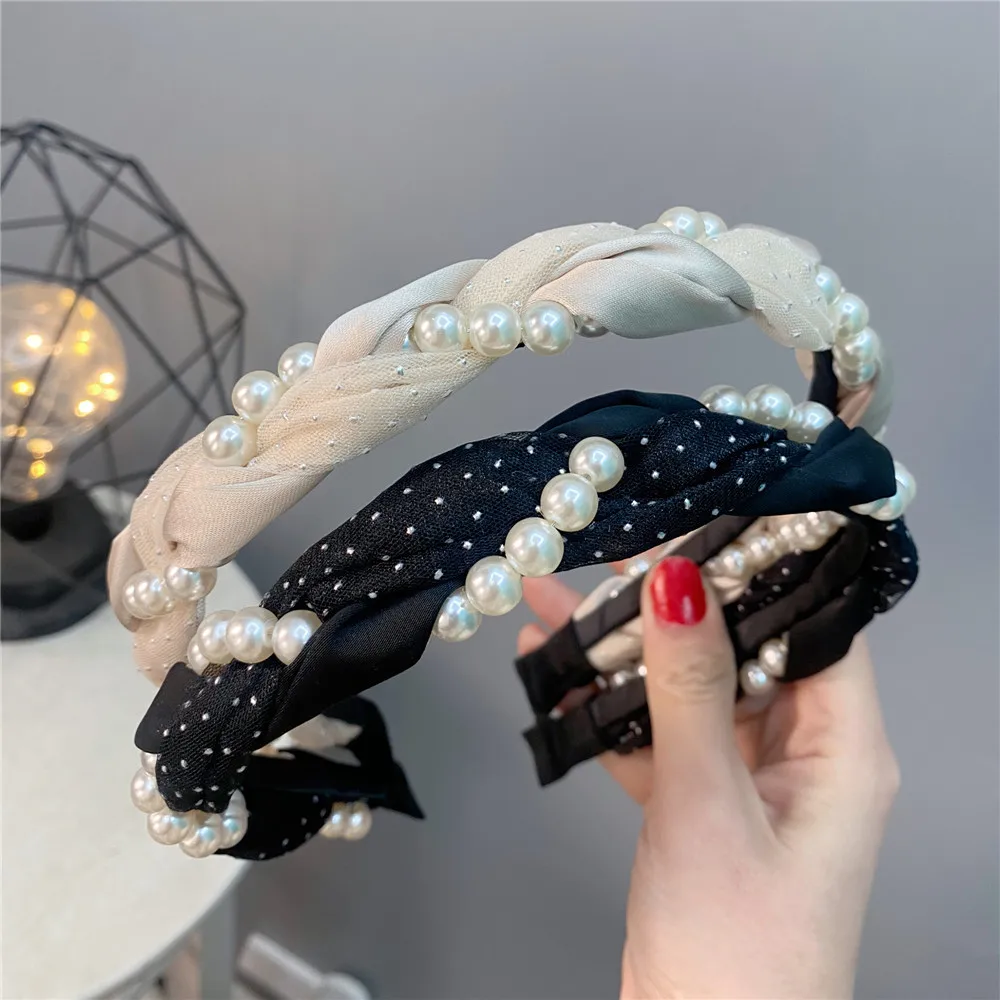 

Pearl Chain Winding Headband for Women Sweet Fresh Hair Ornament Braids Weaving Hairband Rhinestone Girls Outdoor Headdress