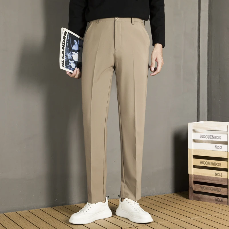 Suit trousers Fleece-lined Trousers 2024 Winter New Men's Straight Drape Casual Pants Business Non-Ironing Slim fit Sui...