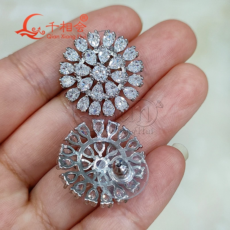 22mm pear two circle S925 silver  rings earrings ear stud D vvs white moissanite stone Earring earrings jewelry woman gift