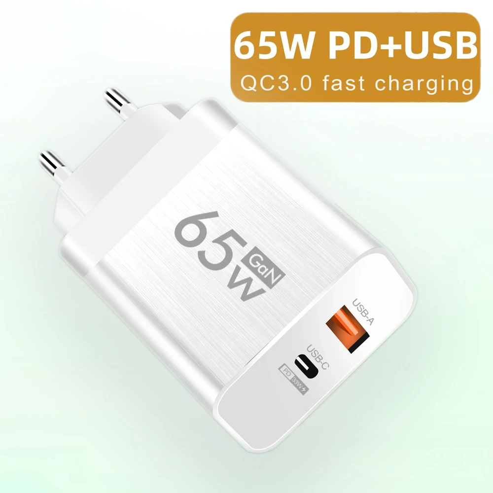 

65W GaN USB Charger Fast Charge Adapter Quick Charge 3.0 Type C PD Charger Wall Phone Charger For iPhone Xiaomi Samgsung Oneplus